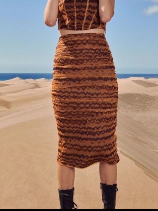 Zara Dresses & Skirts - Zara Mesh Skirt XS Brown Ruched Strapless Body Party Boho